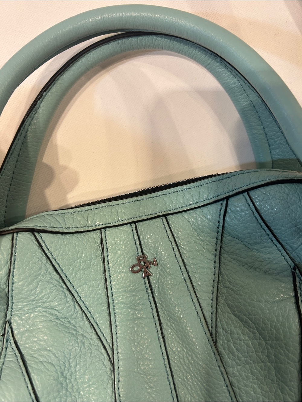 Oryany Trina Blue Turquoise Italian Leather Satchel Crossbody Bag - Picture 7 of 8